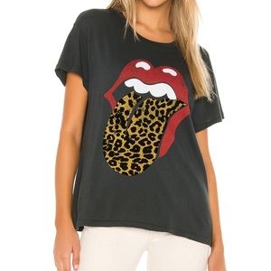 Free People Rolling Stones Leopard Tongue Tour Tee in Vintage Black